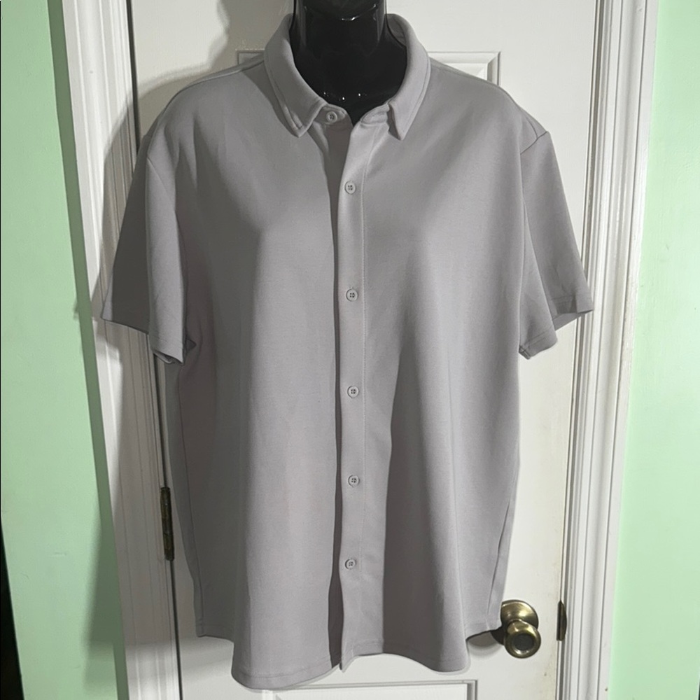 Under 5’10 Dove Gray Performance Pique Short Sleeve Button Down S/S Shirt Size L - Picture 1 of 6